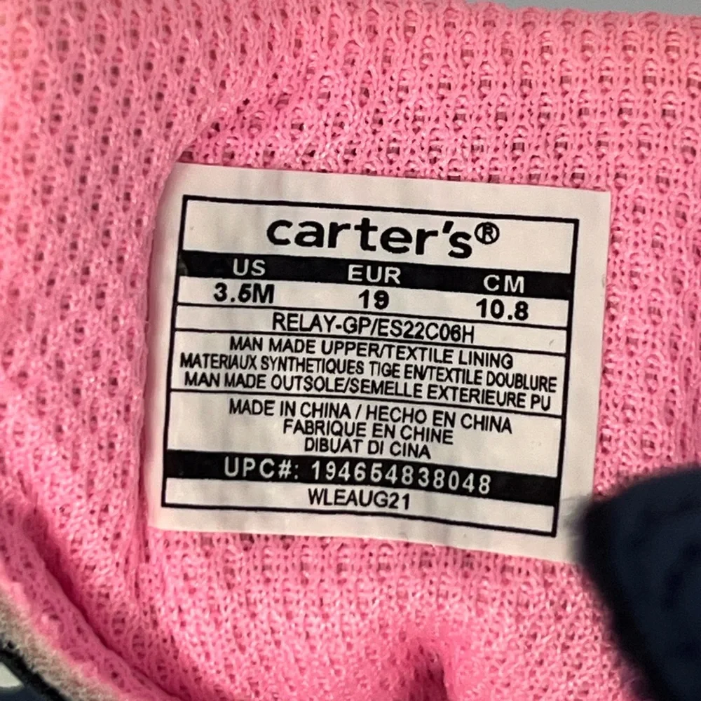 Carters infant Baby 3.5 M Blue Sneakers White Hearts Preloved pink inside Relay